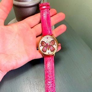 Betsey Johnson Pink Leather Butterfly Wrist Watch